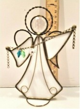 Angel Holding Glass Hearts Figurine Stained Glass Suncatcher 7" Tall  5" Wide