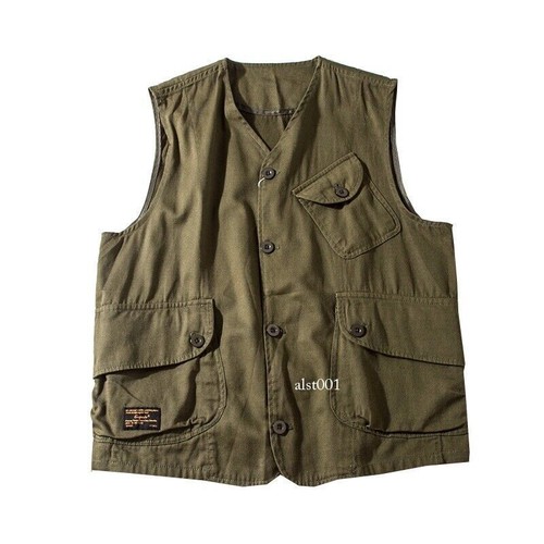 Men Loose Sleeveless Cargo Vest Multi Pockets Jackets Retro Waistcoats Work Vest - Picture 13 of 31