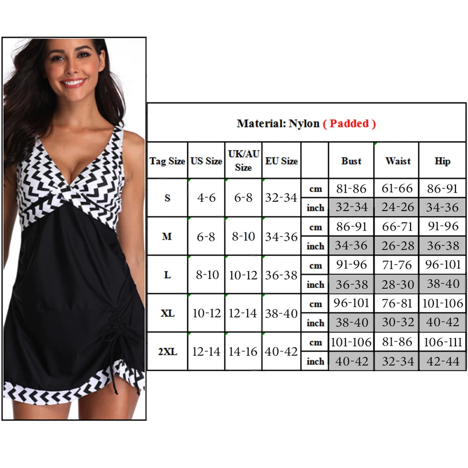 Sommer Damen Tankini Bademode Strand Schewimmset Badekleid Badeanzug Übergröße - Bild 2 von 4