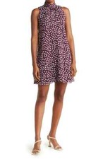 Calvin Klein $119 Ort Polka Dot Tie Neck Trapeze Chiffon Mini Dress Size 6 NWT