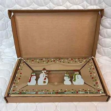 NEW Pampered Chef Snowmen-Dots Divided Platter Glass Christmas Plate #3012