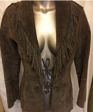 Suede Fringed Jacket Brown Ladies Morgan De Toi Fluted Sleeves Vintage Size 12