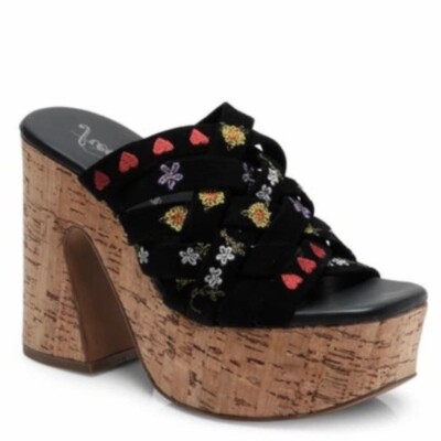 Free People NEW Lisbon Platform Heel Floral Suede Platform Mule Sandals Clog 9.5