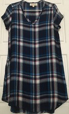 Cloth & Stone Anthropologie TENCEL Checkered Navy Blue Comfort Tunic Dress M new