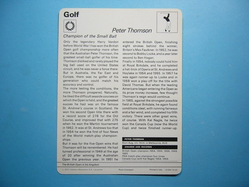 1977 1977/79 SPORTSCASTER GOLF PHOTO PETER THOMPSON SHARP!! - Picture 2 of 2