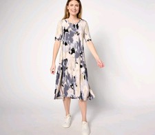 LOGO by Lori Goldstein Dress 2X Petite 2XP Rayon 230 Elbow Sleeve Artsy Abstract