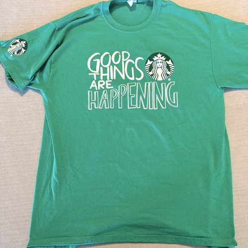 Starbucks Good Things Are Happening T Shirt Mens L Green Coffee Graphic Tee