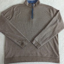 Johnnie O Sully Pullover Men XL Brown Camel 1/4 Zip Shirt Sweater Blue Trim 