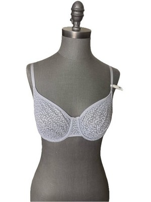 DKNY 34C Gray Floral Lace Underwired Balconette Bra Hook & Eye Closure