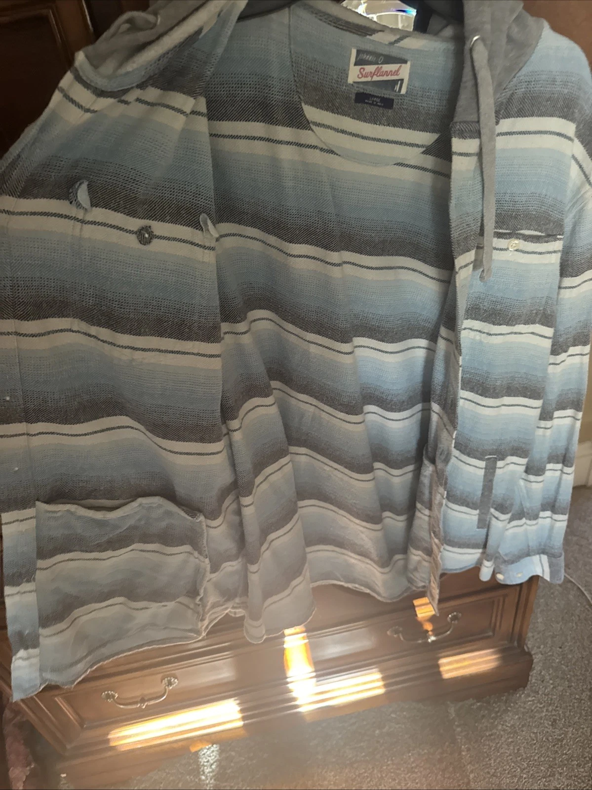 Johnnie O Jacket Mens Large Blue Striped Carver Surflannel Hooded Shacket - product detail image 14