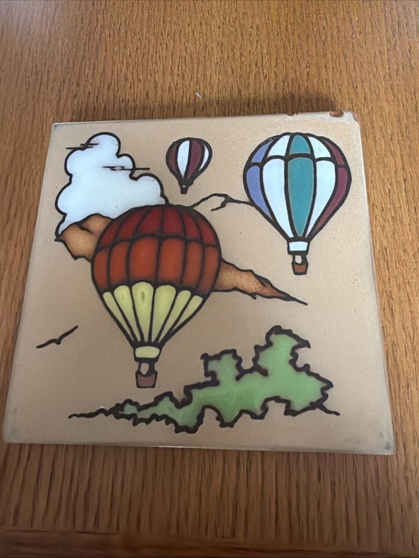 Vintage 1980’s Ceramic Tile Trivet 6x6 Hot Air Balloons Masterworks