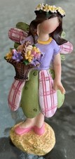 Angel Figurine Patchwork of Child w/Forget Me Nots In Basket tii collection