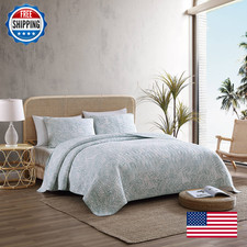 Tommy Bahama - Queen Quilt Set Reversible Cotton Bedding Matching Shams Coastal