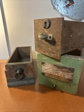 3 Hardware Store Vintage Drawers, Pine With Metal Hardware, Chippy Wood & Paint