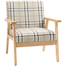 HOMCOM One Seater Sofa Rubber Wood Frame Linen Small Couch, Beige, Refurbished