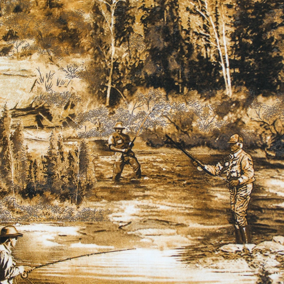 Panel de tela de algodón 76" x 44" Shamash & Sons escena de caza pesca edredón artesanía Foto 3 de 4