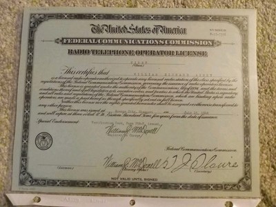 1948 FCC Radio Telephone Operator License Federal Communications Commission...