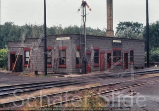 Original Slide C&NW yard office at Stambaugh Michigan March 1976
