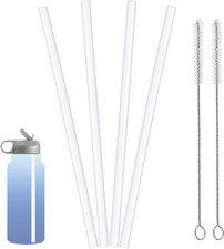 4-Pack Replacement Straws with Brush | 8Mm Bpa-Free Plastic Straws for Hydro Fla