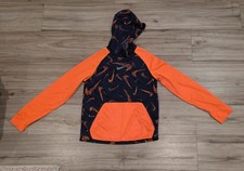 Nike Dri-FIT Boys Pullover Hoodie Navy Orange Logo Kangaroo Pocket Size L