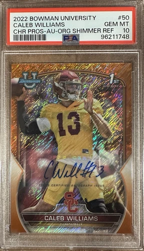 2022 Bowman U - Caleb Williams 1st Bowman Auto 4/25 Orange Shimmer PSA 10 