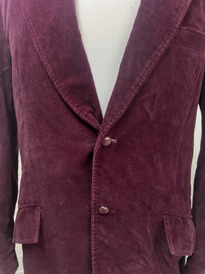 Chaqueta Blazer Abrigo Deportivo Terciopelo 2 Botones Algodón Pana Vino 42L De Colección Para Hombre Foto 3 de 4