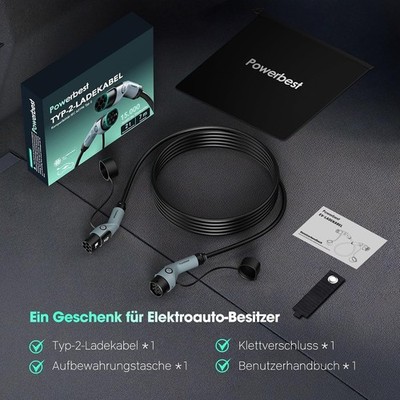 POWERBEST Typ 2 Ladekabel 11kW 7m 16A E-Auto Wallbox Elektroauto Kabel