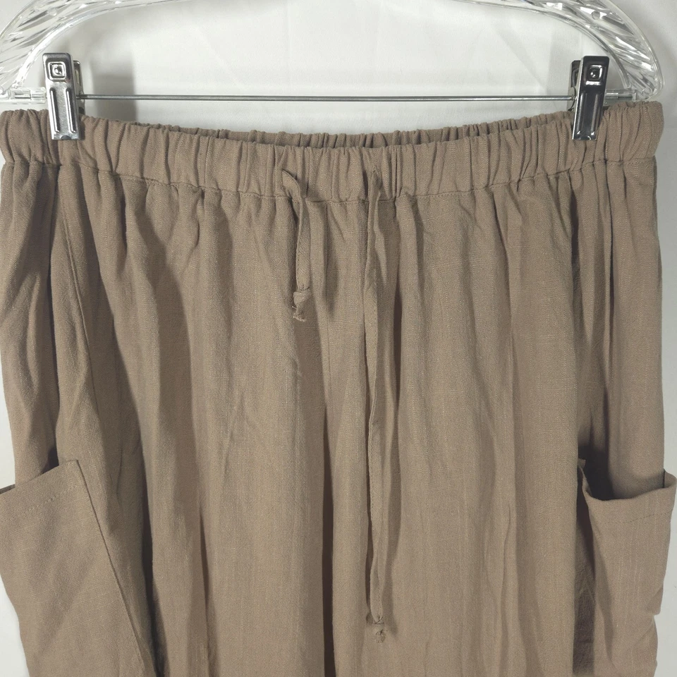 Tarse Womens Linen Blend Harem Pants Size L Tan Drawstring Waist Yoga Lounge - Image 2 of 4
