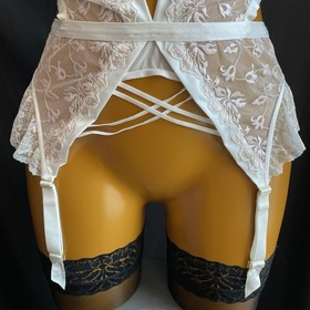 Ann Summers MIRAGE Suspender Basque, Ivory Sheer Mesh Embroidered, UK 18 D-DD