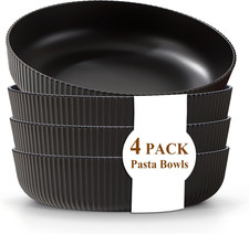 Pasta Bowls Set of 4 1.1L Large Pasta Serving Bowl Plastic Unbreakable (Black)