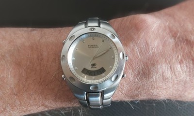 Fossil AM-3313 Herren Armbanduhr Analog/Digital Silber Top Zustand Neue Batt.