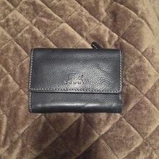 FOSSIL Women's Black LEATHER Wallet TriFold Flap Snap Closure Zip Vintage 90s