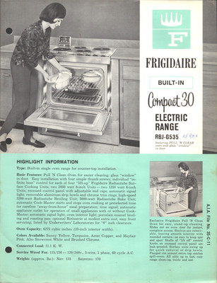 1960s G.E. FRIGIDAIRE BUILT-IN COMPACT 30 RANGE: RBJ-G535 advertising flyer