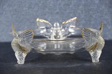 Jeanette Glass Three American Eagle Bird Footed Bowl Candy Dish 7" Vintage