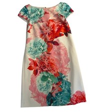 Eliza J White Multicolor Floral Short Sleeves Knee Length Dress Size 10