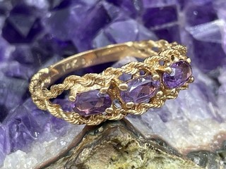 14K Gold Rope Detail Amethyst Ring Size: 8