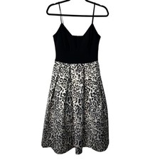 Eliza J Dress Size 8 Fit n Flare Black Leopard Jacquard Cocktail Spaghetti Strap