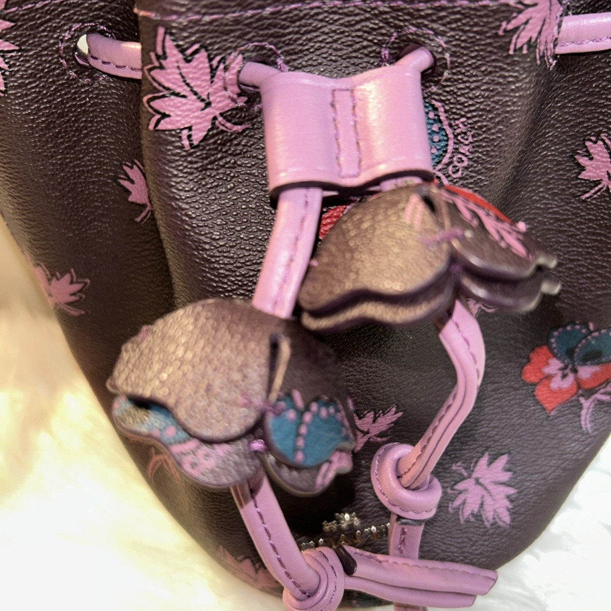 Floral COACH Mini Drawstring Bucket Bag Designer Wristlet Tiny