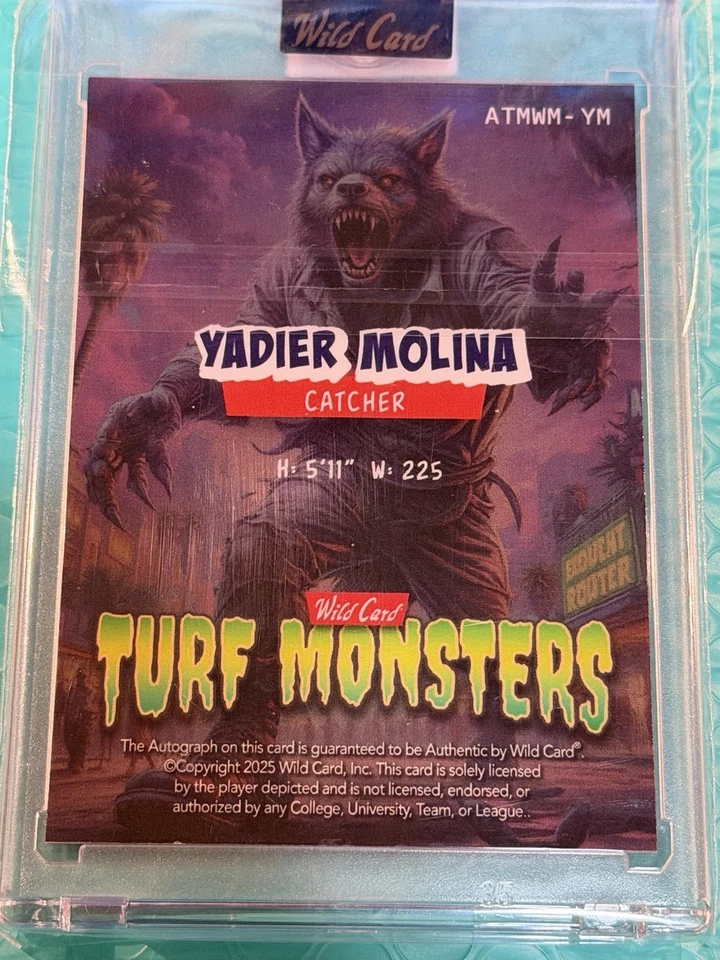 2025 Wild Card Turf Monsters Yadier Molina Autographed 1 of 1. Purple Werewolf - Image 3 of 3