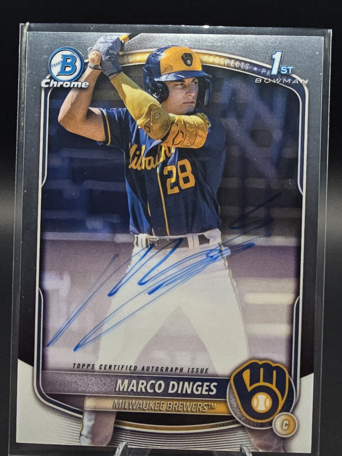 Topps Marco Dinges 2025 Bowman Chrome Prospect Autograph CPA-MD Brewers