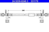 Neu - Ate 24.5239-0240.3 Bremsschlauch FüR CitroËN Passend FüR Fiat Peugeot