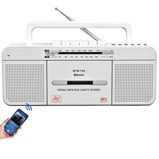 Cassette Player Boombox, Portable AM/FM Radio Stereo with Bluetooth, White