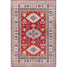 4'9"x7'1" Red Kazak with Tribal Design Soft Wool Hand Knotted Oriental Rug R335