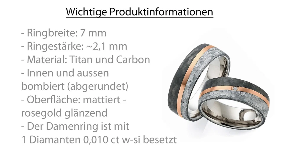 Trauringe Titan Carbon Diamant - Partnerringe Eheringe Verlobungsringe + Gravur - Bild 3 von 4