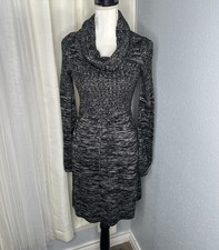 Calvin Klein Cowl Turtleneck Cable Knit Cozy Tie Front Gray Sweater Dress -Sz M