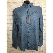 Ben Sherman Mens Shirt S Long Sleeve Button Front Classic Fit Stretch Blue 99
