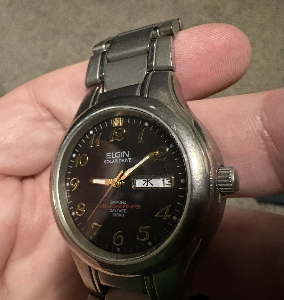 ELGIN Vintage Men's Solar Powered Black watch with  diamond and Breguet numerals - Image 3 of 4