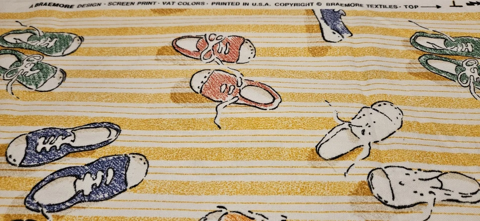 Vintage Braemore Novelty Fabric - Retro Sneakers on Yellow Stripes (35" x 52") - Image 2 of 4