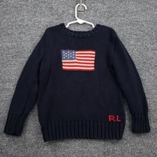 Ralph Lauren American Flag Knit Pullover Crewneck Sweater Boys Navy 5 Jumper