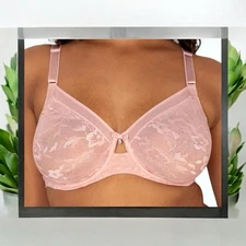 Curvy Couture Luxe Lace Underwire Bra Sz 36C Pink 1299